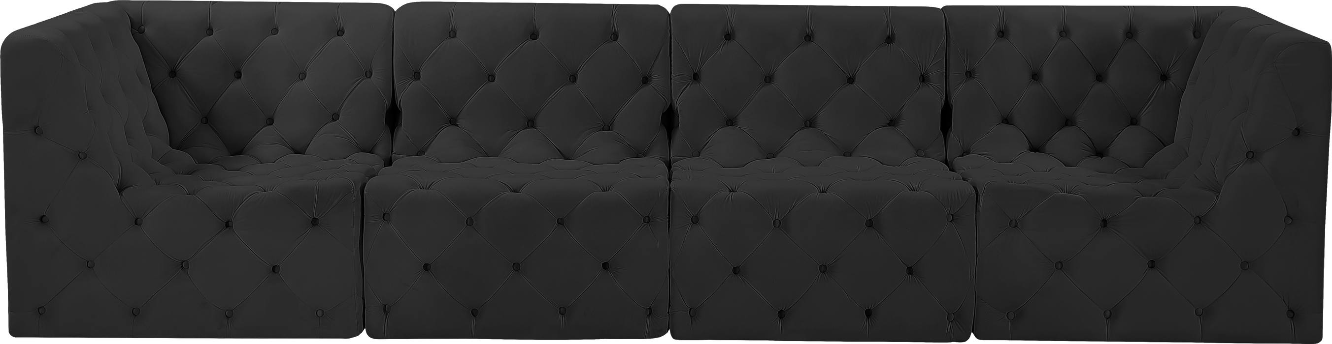 Meridian Furniture - Tuft 128" Black Velvet Upholstered 4pc. Sofa - 680Black-S128 - GreatFurnitureDeal