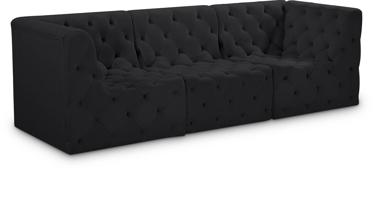 Meridian Furniture - Tuft 99" Black Velvet Upholstered 3pc. Sofa - 680Black-S99 - GreatFurnitureDeal