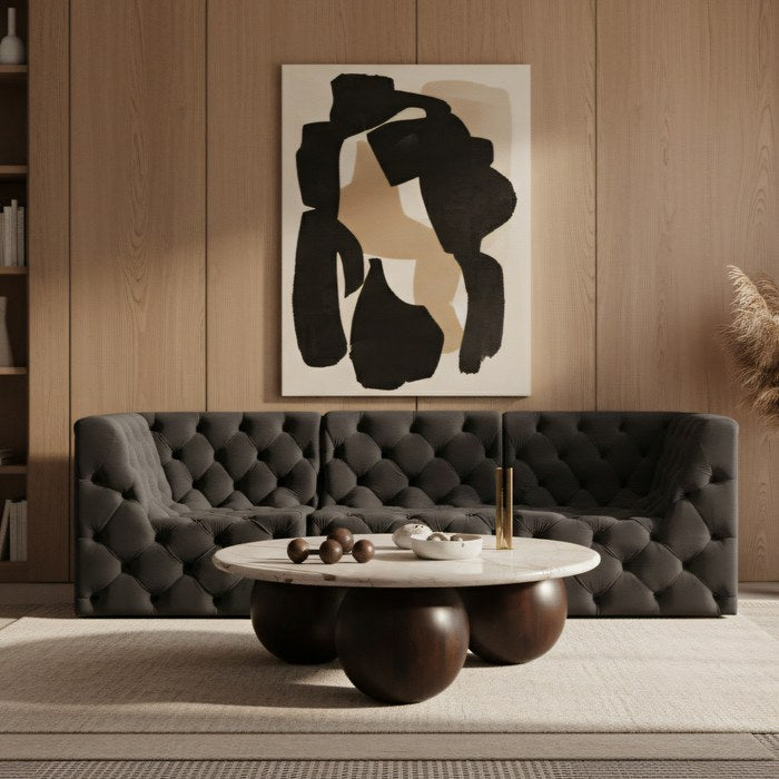 Meridian Furniture - Tuft 99" Black Velvet Upholstered 3pc. Sofa - 680Black-S99 - GreatFurnitureDeal