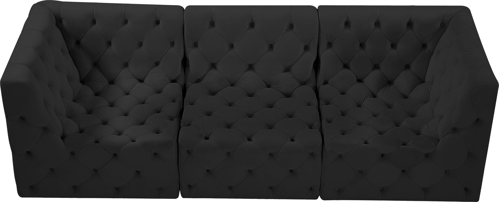Meridian Furniture - Tuft 99" Black Velvet Upholstered 3pc. Sofa - 680Black-S99 - GreatFurnitureDeal