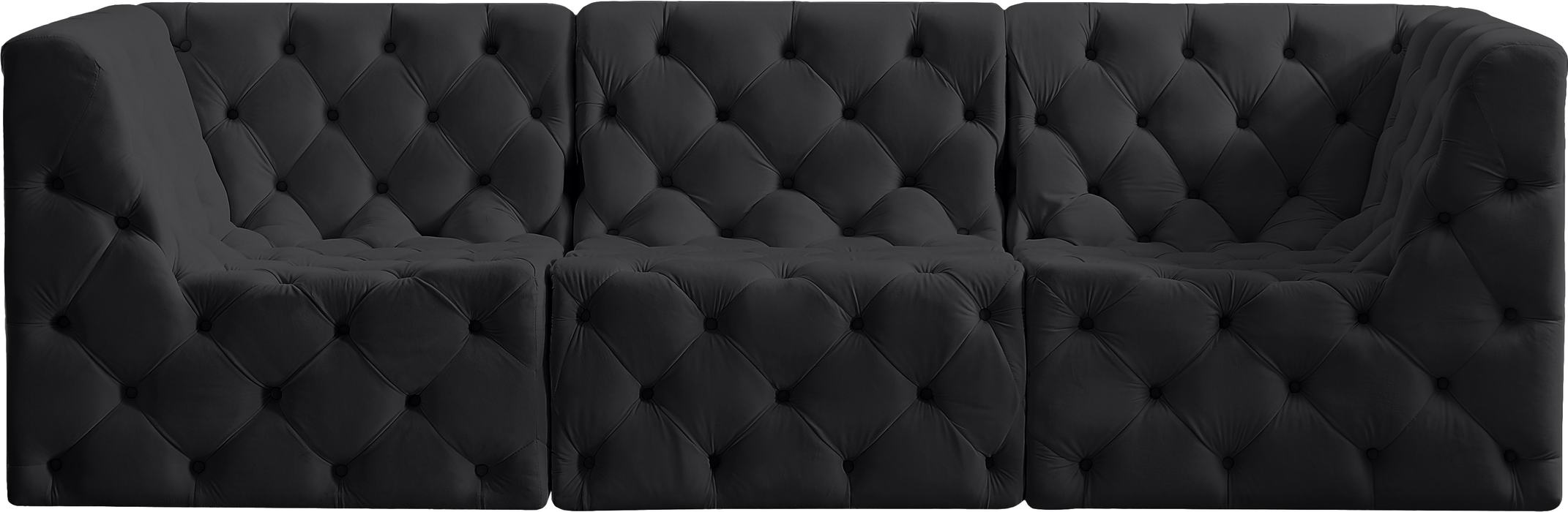 Meridian Furniture - Tuft 99" Black Velvet Upholstered 3pc. Sofa - 680Black-S99 - GreatFurnitureDeal