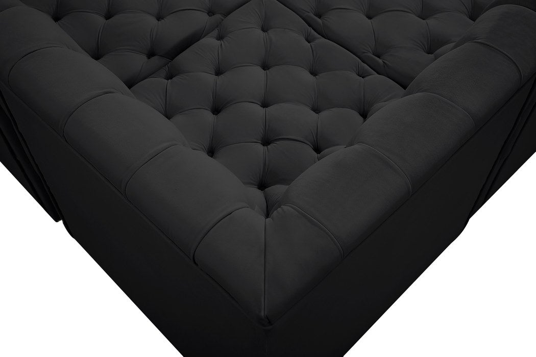 Meridian Furniture - Tuft 99" Black Velvet Upholstered 4pc. Sectional - 680Black-Sec4A - GreatFurnitureDeal