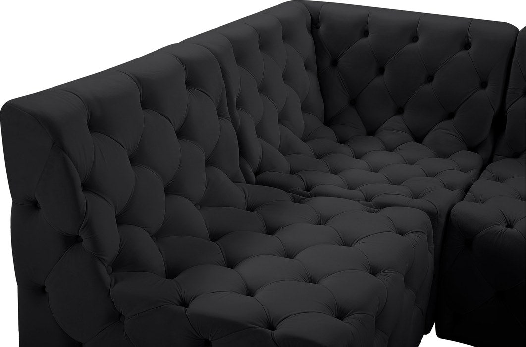 Meridian Furniture - Tuft 99" Black Velvet Upholstered 4pc. Sectional - 680Black-Sec4A - GreatFurnitureDeal