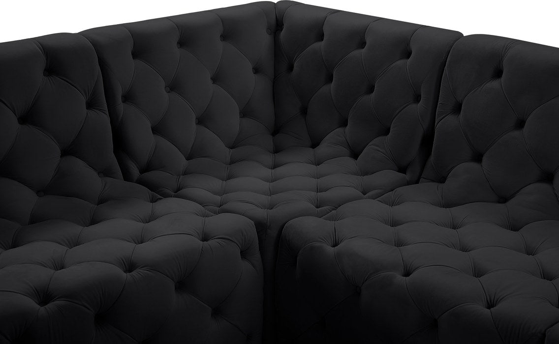 Meridian Furniture - Tuft 99" Black Velvet Upholstered 4pc. Sectional - 680Black-Sec4A - GreatFurnitureDeal