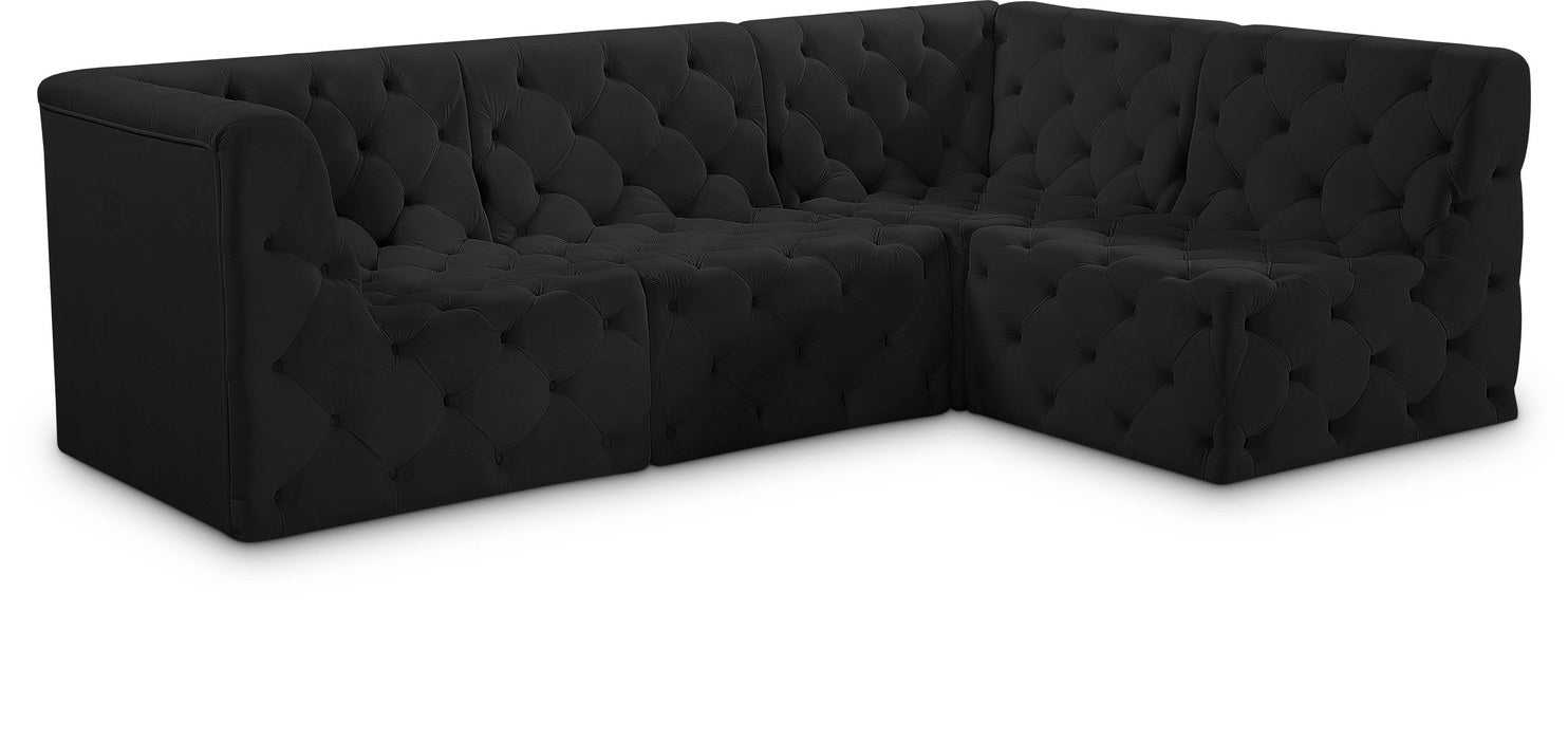 Meridian Furniture - Tuft 99" Black Velvet Upholstered 4pc. Sectional - 680Black-Sec4A - GreatFurnitureDeal