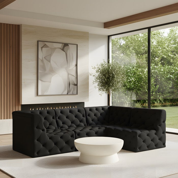 Meridian Furniture - Tuft 99" Black Velvet Upholstered 4pc. Sectional - 680Black-Sec4A - GreatFurnitureDeal