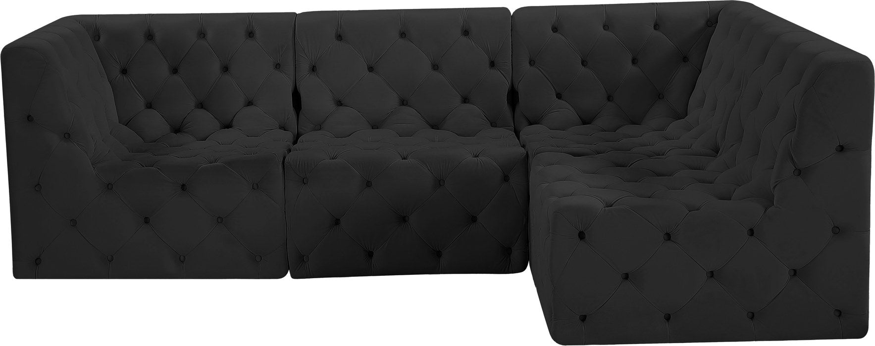 Meridian Furniture - Tuft 99" Black Velvet Upholstered 4pc. Sectional - 680Black-Sec4A - GreatFurnitureDeal