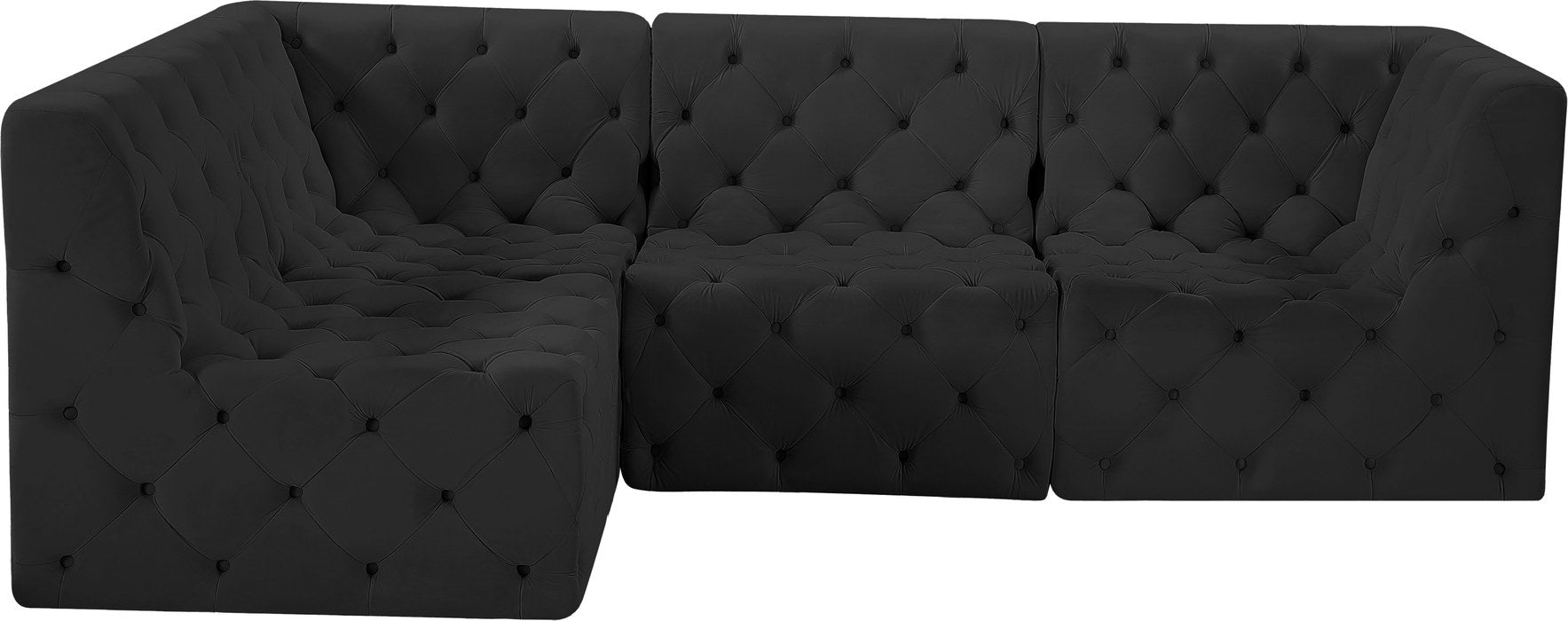 Meridian Furniture - Tuft 99" Black Velvet Upholstered 4pc. Sectional - 680Black-Sec4A - GreatFurnitureDeal
