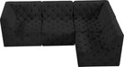 Meridian Furniture - Tuft 99" Black Velvet Upholstered 4pc. Sectional - 680Black-Sec4A - GreatFurnitureDeal