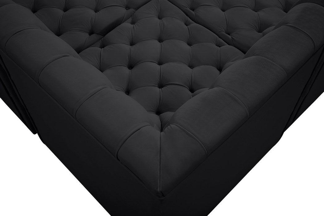 Meridian Furniture - Tuft 157" Black Velvet Upholstered 7pc. Sectional - 680Black-Sec7A - GreatFurnitureDeal