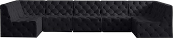 Meridian Furniture - Tuft 157" Black Velvet Upholstered 7pc. Sectional - 680Black-Sec7A - GreatFurnitureDeal