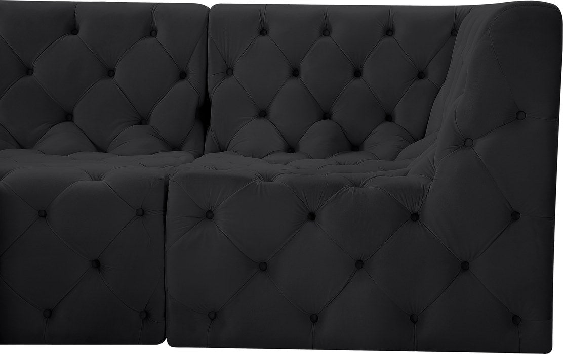 Meridian Furniture - Tuft 157" Black Velvet Upholstered 7pc. Sectional - 680Black-Sec7A - GreatFurnitureDeal