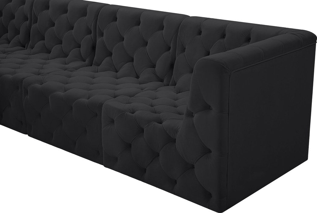 Meridian Furniture - Tuft 157" Black Velvet Upholstered 7pc. Sectional - 680Black-Sec7A - GreatFurnitureDeal