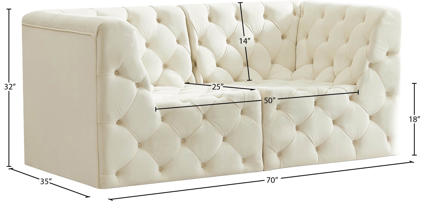Meridian Furniture - Tuft 70" Cream Velvet Upholstered 2pc. Loveseat - 680Cream-S70 - GreatFurnitureDeal