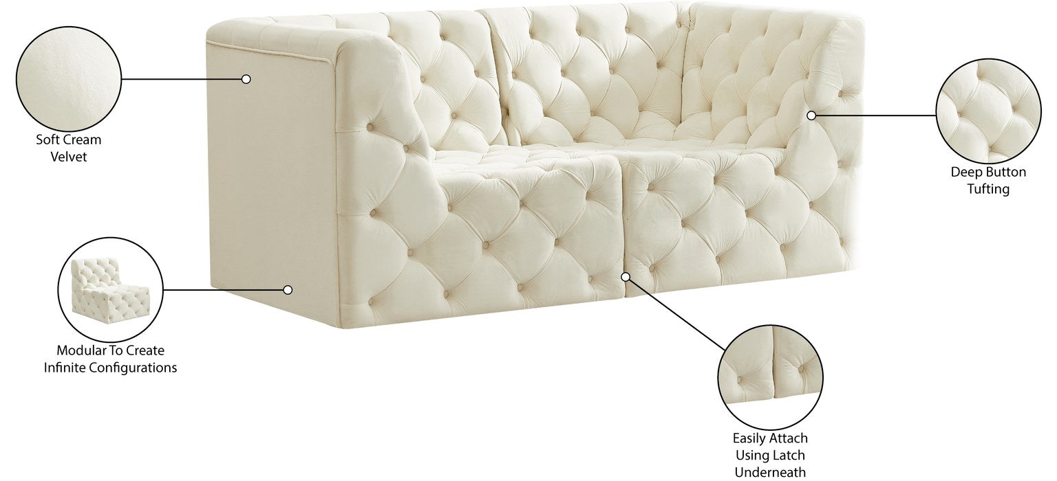 Meridian Furniture - Tuft 70" Cream Velvet Upholstered 2pc. Loveseat - 680Cream-S70 - GreatFurnitureDeal