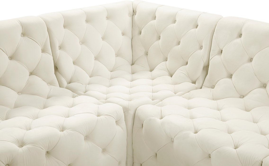 Meridian Furniture - Tuft 93" Cream Velvet Upholstered 5pc. Sectional - 680Cream-Sec5B - GreatFurnitureDeal
