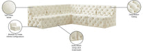 Meridian Furniture - Tuft 93" Cream Velvet Upholstered 5pc. Sectional - 680Cream-Sec5B - GreatFurnitureDeal