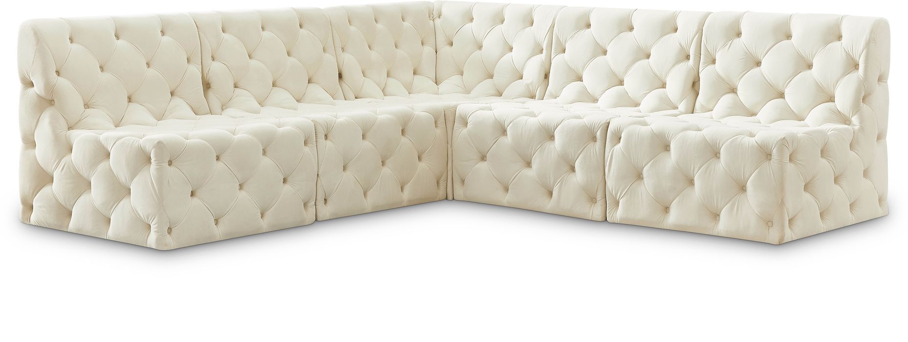 Meridian Furniture - Tuft 93" Cream Velvet Upholstered 5pc. Sectional - 680Cream-Sec5B - GreatFurnitureDeal