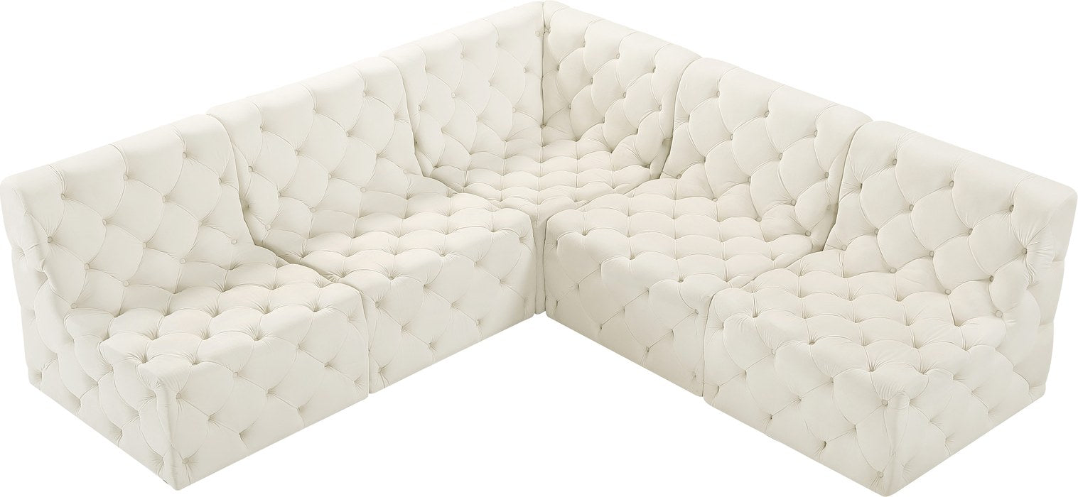 Meridian Furniture - Tuft 93" Cream Velvet Upholstered 5pc. Sectional - 680Cream-Sec5B - GreatFurnitureDeal