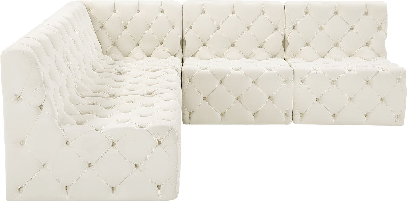 Meridian Furniture - Tuft 93" Cream Velvet Upholstered 5pc. Sectional - 680Cream-Sec5B - GreatFurnitureDeal