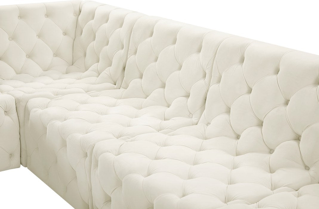 Meridian Furniture - Tuft 128" Cream Velvet Upholstered 6pc. Sectional - 680Cream-Sec6B - GreatFurnitureDeal