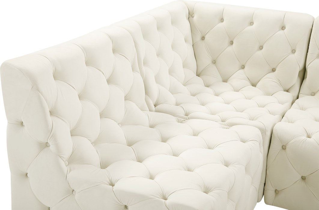 Meridian Furniture - Tuft 128" Cream Velvet Upholstered 6pc. Sectional - 680Cream-Sec6B - GreatFurnitureDeal