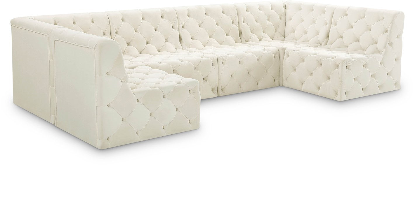 Meridian Furniture - Tuft 128" Cream Velvet Upholstered 6pc. Sectional - 680Cream-Sec6B - GreatFurnitureDeal