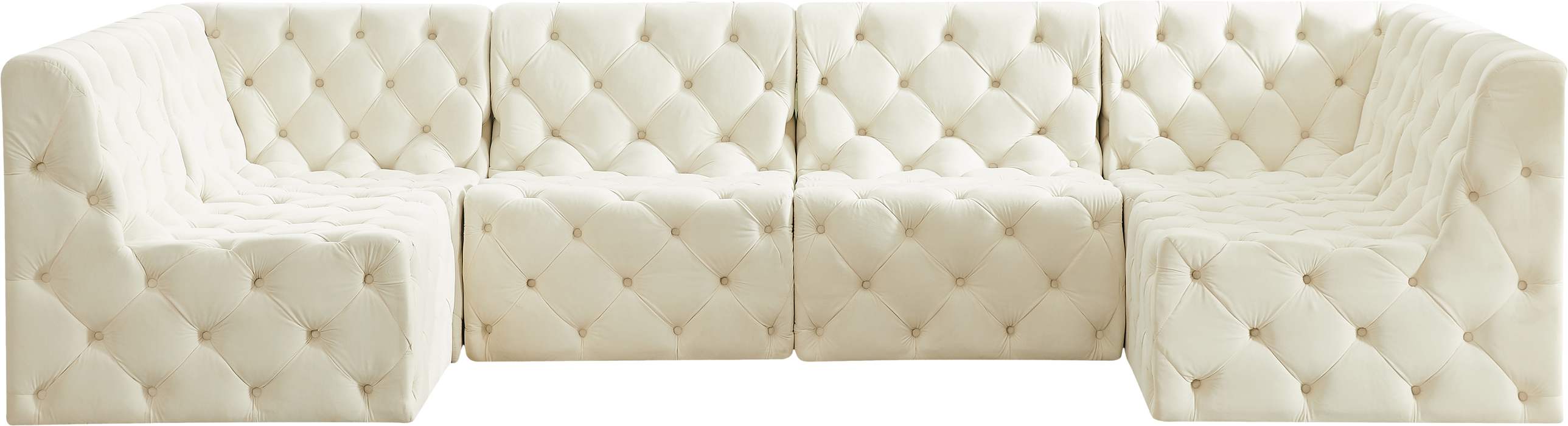 Meridian Furniture - Tuft 128" Cream Velvet Upholstered 6pc. Sectional - 680Cream-Sec6B - GreatFurnitureDeal