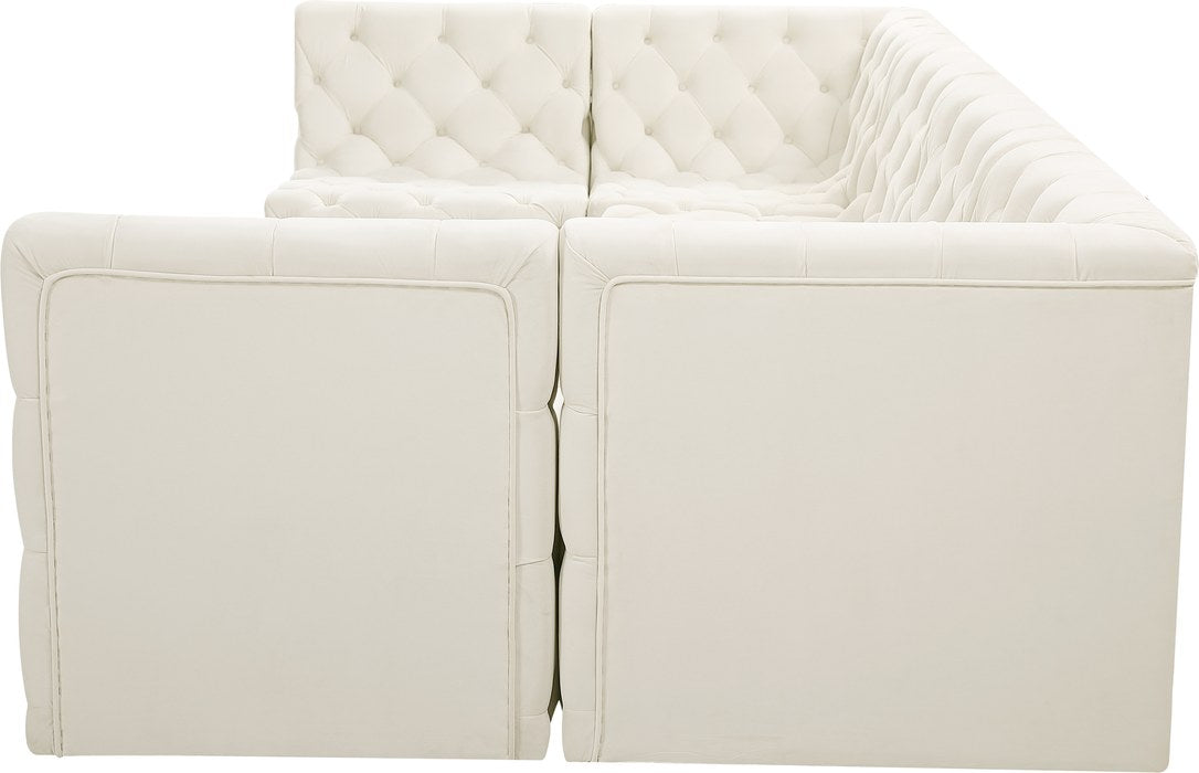 Meridian Furniture - Tuft 128" Cream Velvet Upholstered 6pc. Sectional - 680Cream-Sec6B - GreatFurnitureDeal