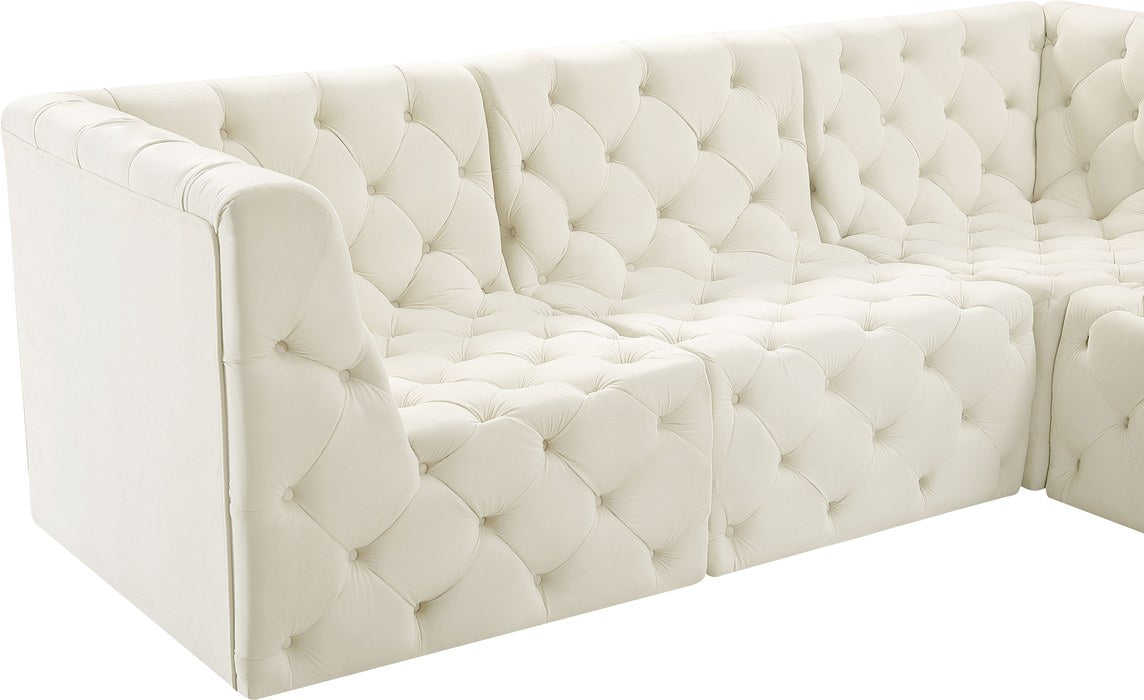 Meridian Furniture - Tuft 128" Cream Velvet Upholstered 6pc. Sectional - 680Cream-Sec6B - GreatFurnitureDeal