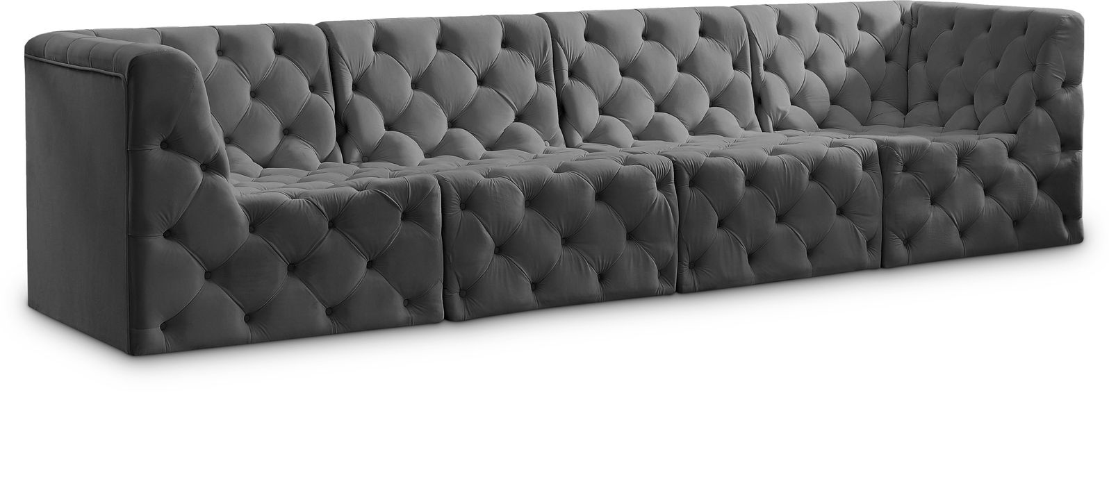 Meridian Furniture - Tuft 128" Grey Velvet Upholstered 4pc. Sofa - 680Grey-S128 - GreatFurnitureDeal