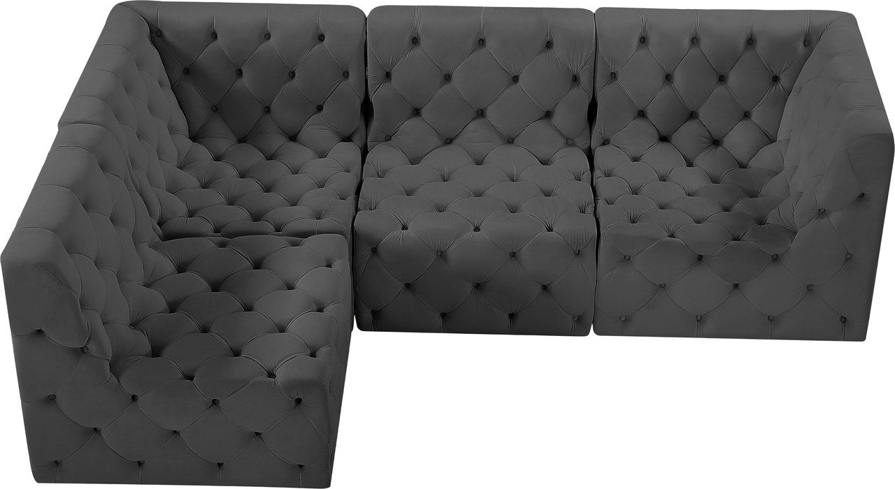 Meridian Furniture - Tuft 99" Grey Velvet Upholstered 4pc. Sectional - 680Grey-Sec4A - GreatFurnitureDeal