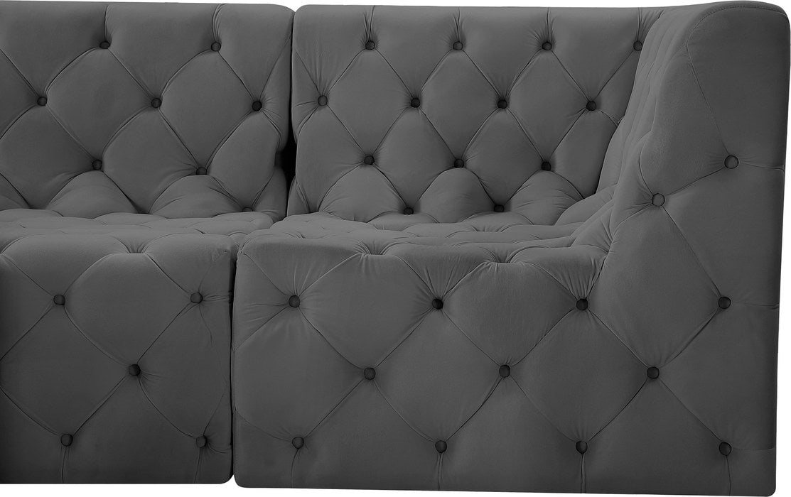 Meridian Furniture - Tuft 99" Grey Velvet Upholstered 4pc. Sectional - 680Grey-Sec4A - GreatFurnitureDeal