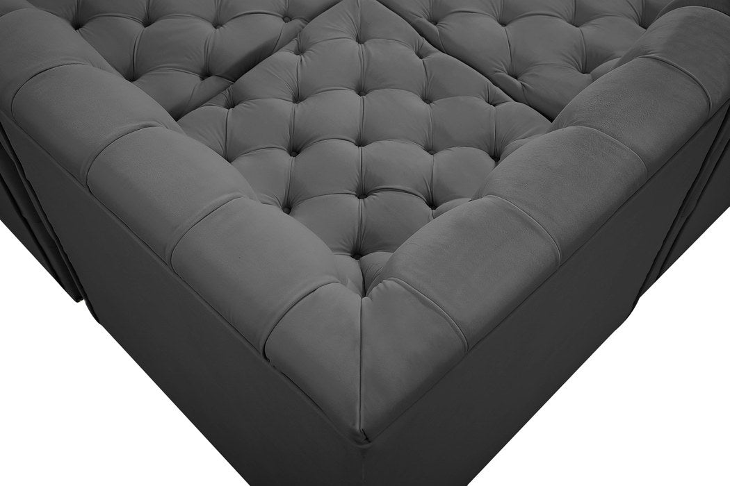 Meridian Furniture - Tuft 99" Grey Velvet Upholstered 4pc. Sectional - 680Grey-Sec4A - GreatFurnitureDeal
