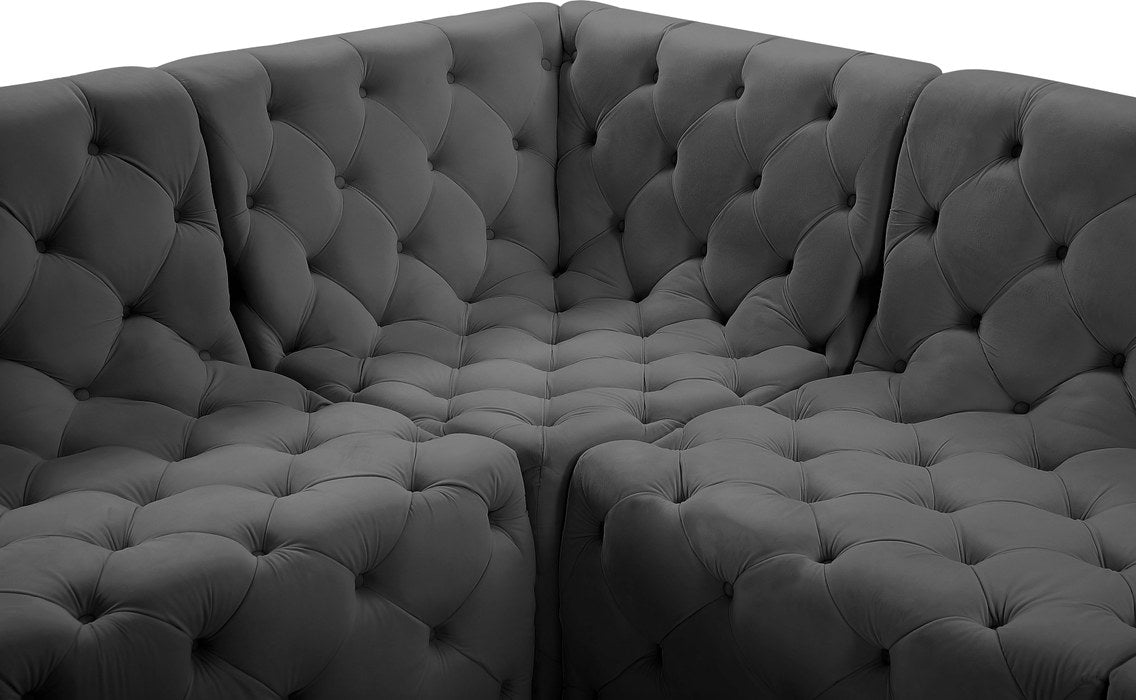 Meridian Furniture - Tuft 99" Grey Velvet Upholstered 4pc. Sectional - 680Grey-Sec4A - GreatFurnitureDeal
