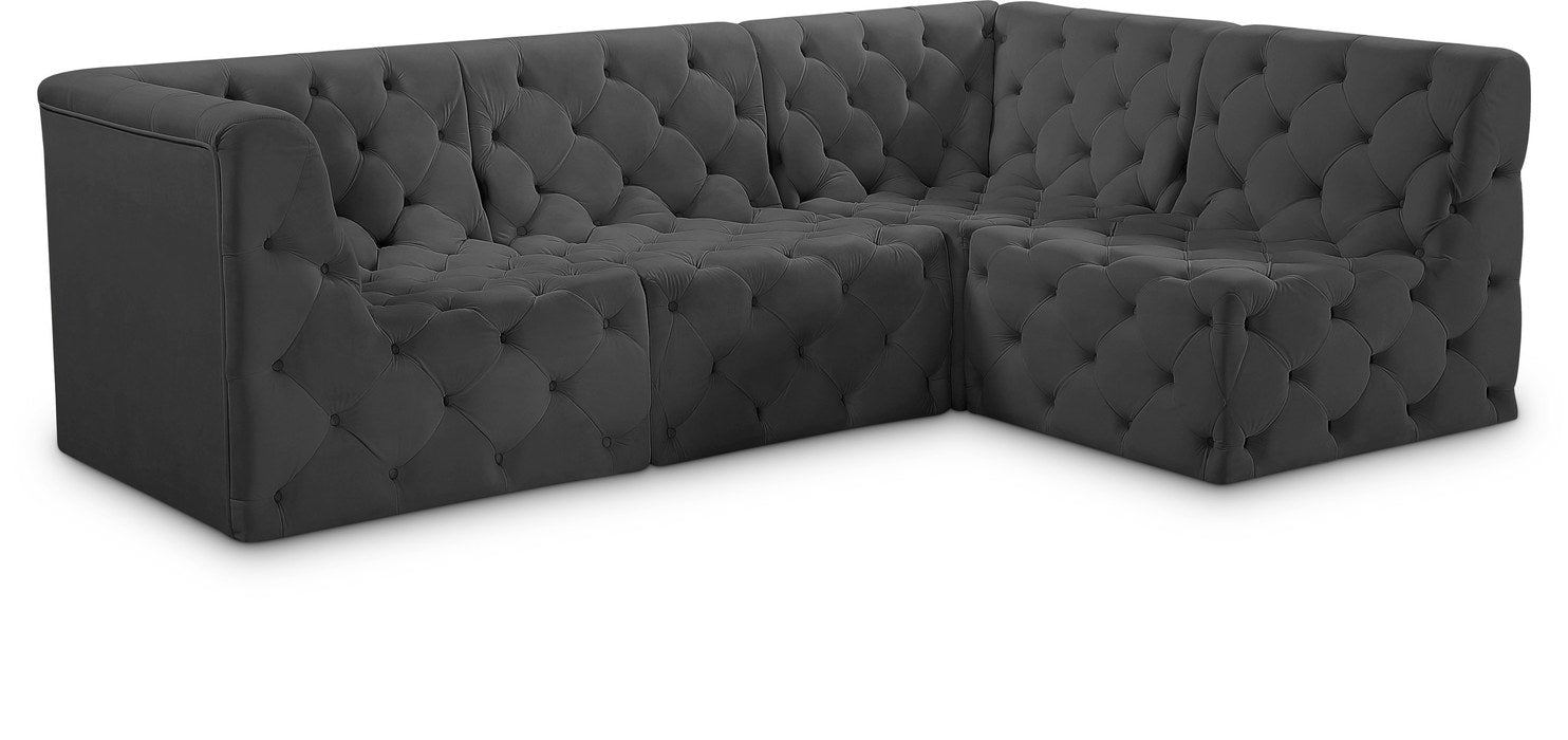Meridian Furniture - Tuft 99" Grey Velvet Upholstered 4pc. Sectional - 680Grey-Sec4A - GreatFurnitureDeal