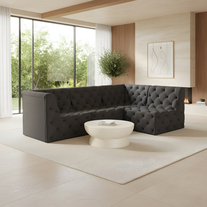 Meridian Furniture - Tuft 99" Grey Velvet Upholstered 4pc. Sectional - 680Grey-Sec4A - GreatFurnitureDeal