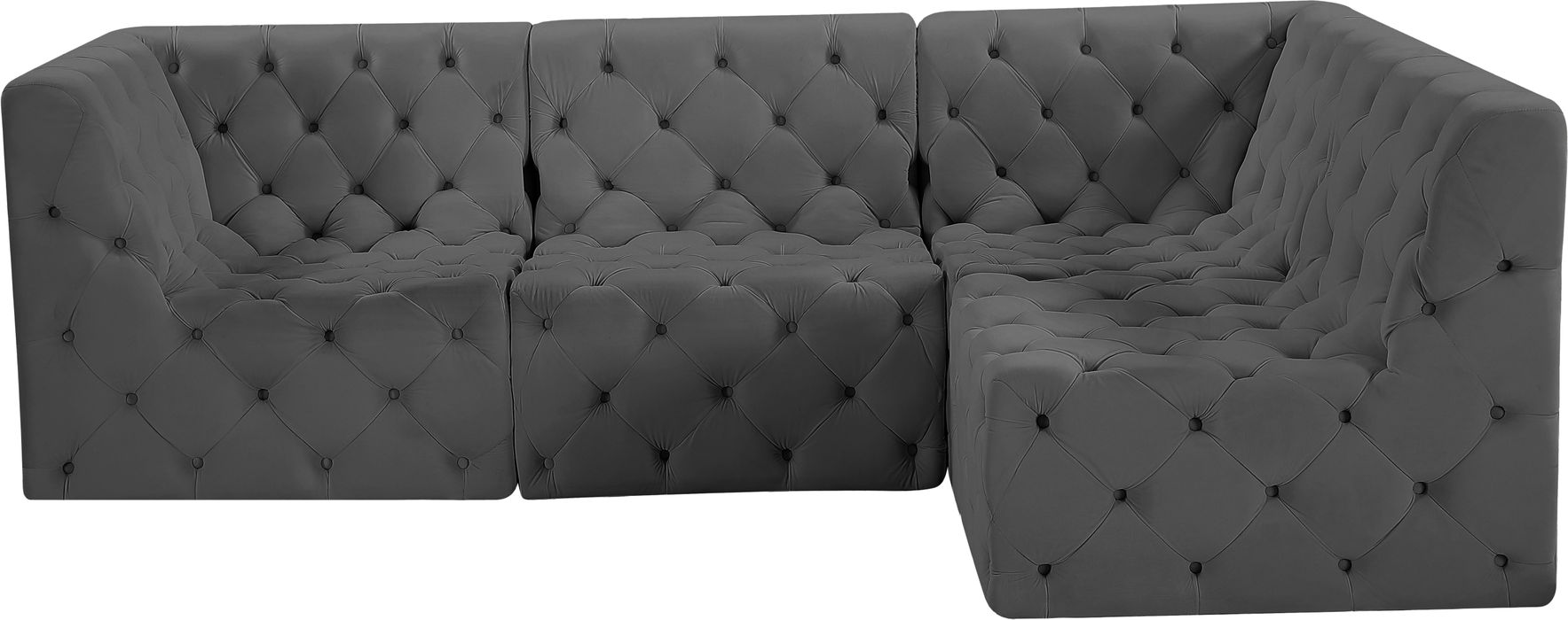 Meridian Furniture - Tuft 99" Grey Velvet Upholstered 4pc. Sectional - 680Grey-Sec4A - GreatFurnitureDeal