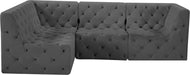 Meridian Furniture - Tuft 99" Grey Velvet Upholstered 4pc. Sectional - 680Grey-Sec4A - GreatFurnitureDeal
