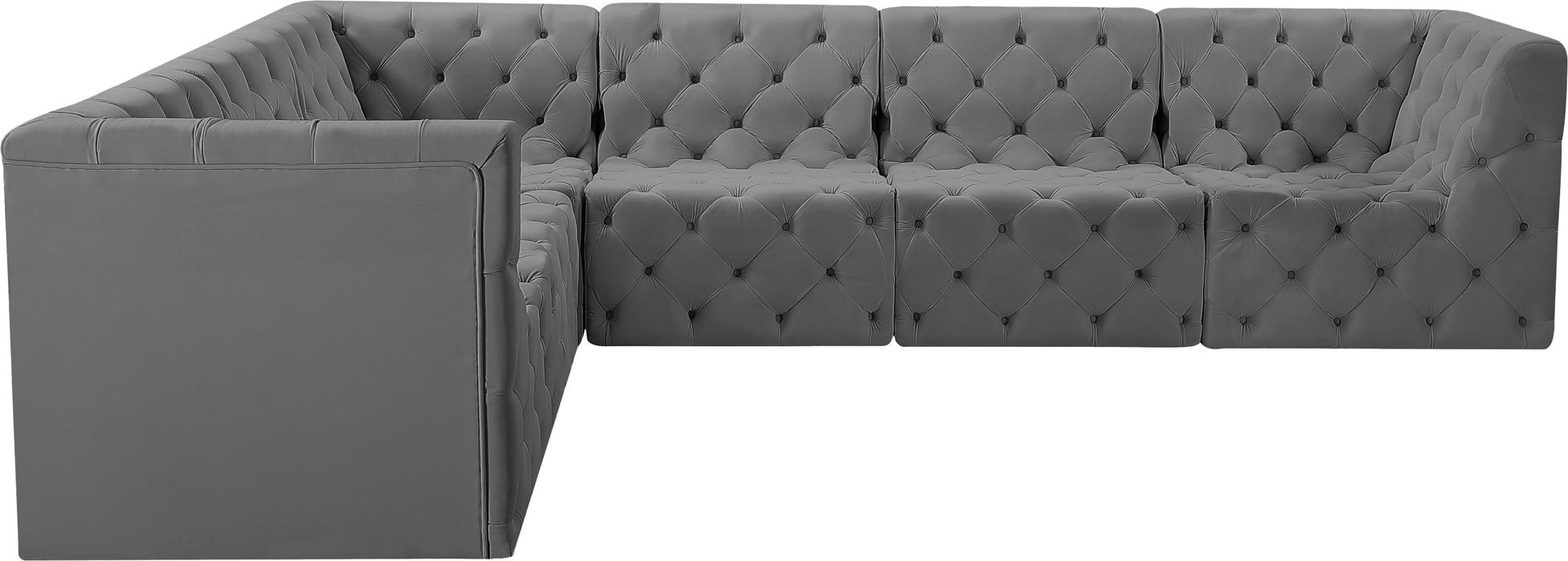 Meridian Furniture - Tuft 128" Grey Velvet Upholstered 6pc. Sectional - 680Grey-Sec6A - GreatFurnitureDeal
