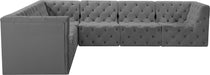 Meridian Furniture - Tuft 128" Grey Velvet Upholstered 6pc. Sectional - 680Grey-Sec6A - GreatFurnitureDeal