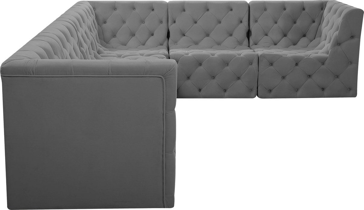 Meridian Furniture - Tuft 128" Grey Velvet Upholstered 6pc. Sectional - 680Grey-Sec6A - GreatFurnitureDeal