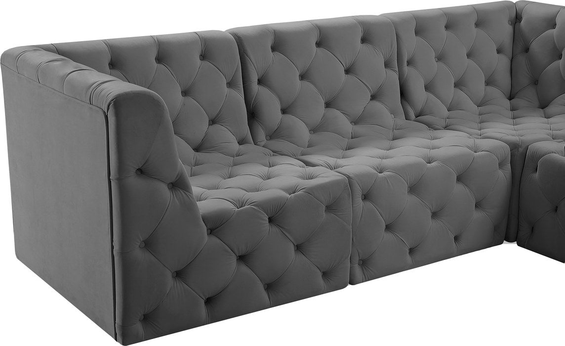 Meridian Furniture - Tuft 128" Grey Velvet Upholstered 6pc. Sectional - 680Grey-Sec6A - GreatFurnitureDeal