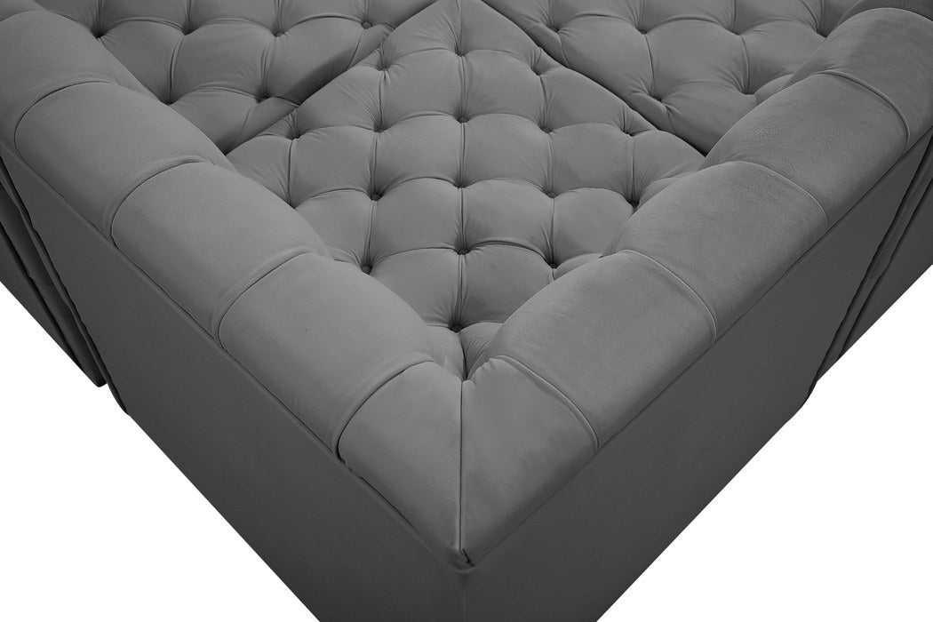 Meridian Furniture - Tuft 128" Grey Velvet Upholstered 6pc. Sectional - 680Grey-Sec6A - GreatFurnitureDeal