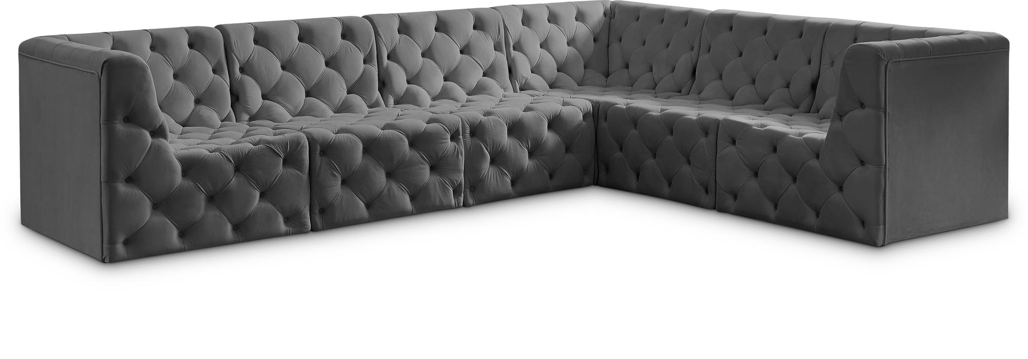 Meridian Furniture - Tuft 128" Grey Velvet Upholstered 6pc. Sectional - 680Grey-Sec6A - GreatFurnitureDeal