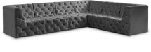Meridian Furniture - Tuft 128" Grey Velvet Upholstered 6pc. Sectional - 680Grey-Sec6A - GreatFurnitureDeal