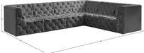 Meridian Furniture - Tuft 128" Grey Velvet Upholstered 6pc. Sectional - 680Grey-Sec6A - GreatFurnitureDeal