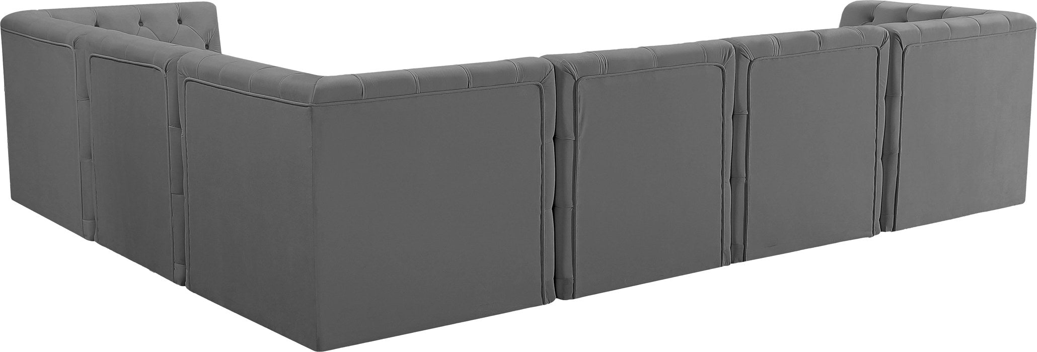 Meridian Furniture - Tuft 128" Grey Velvet Upholstered 6pc. Sectional - 680Grey-Sec6A - GreatFurnitureDeal