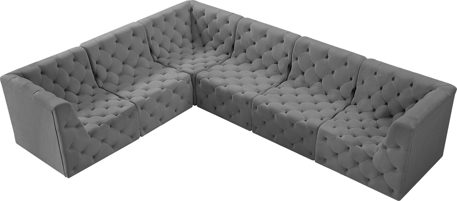 Meridian Furniture - Tuft 128" Grey Velvet Upholstered 6pc. Sectional - 680Grey-Sec6A - GreatFurnitureDeal