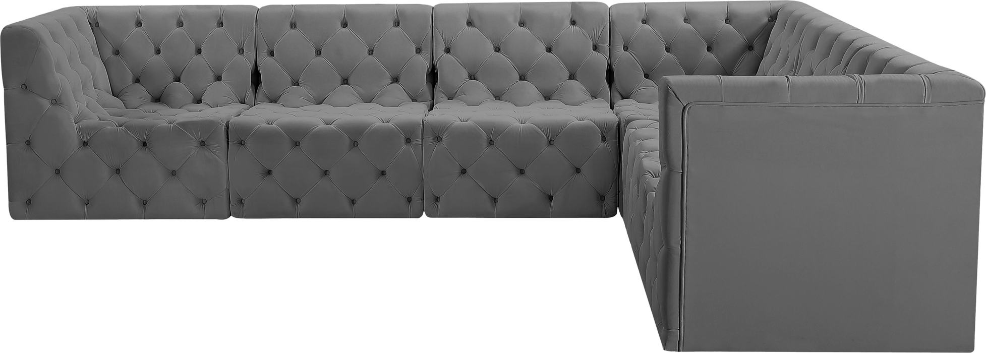 Meridian Furniture - Tuft 128" Grey Velvet Upholstered 6pc. Sectional - 680Grey-Sec6A - GreatFurnitureDeal